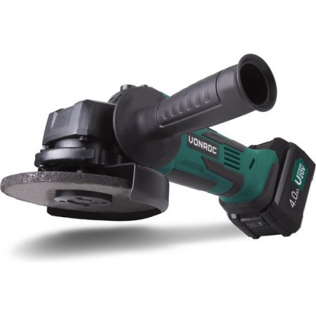 VONROC Accu Haakse Slijper – VPower 20V – Ø115MM – Incl. 1x 4,0Ah accu, oplader, zijhandgreep & tas