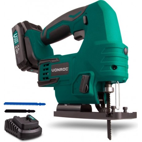 VONROC Accu Decoupeerzaag – VPower 20V – Incl. 2.0Ah accu, oplader, parallelgeleider & 2 zaagbladen