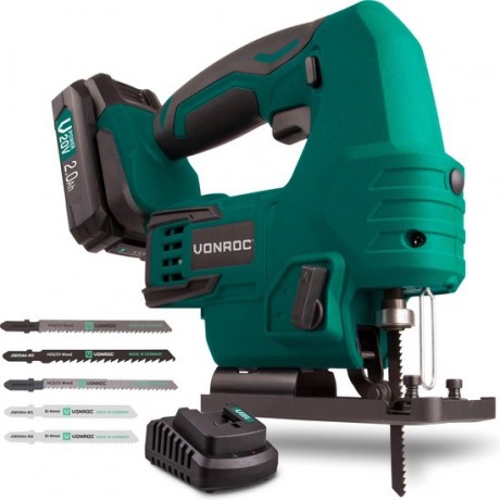 VONROC Accu Decoupeerzaag – VPower 20V – Incl. 2.0Ah accu, oplader, parallelgeleider & 5 zaagbladen