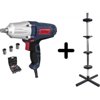 Güde Elektrische slagmoersleutel 400 W incl. accessoires en koffer + Velgenboom 100kg - 225mm