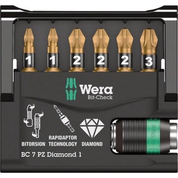 WERA Bit-Check 7 PZ Diamond 1 bits + universele houder