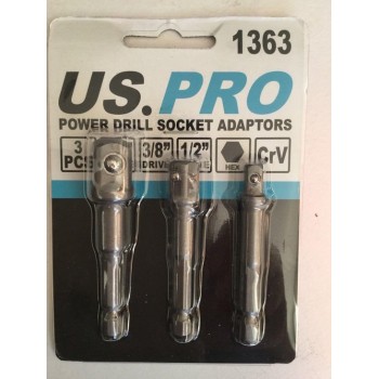 Dop adapterset voor boormachines 1/4", 3/8" en 1/2" 3-delig