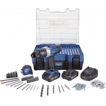Scheppach Accuboormachine set 20V - Incl. 2x 2Ah Accu, lader, koffer, 206 accset, schroevendraaierset