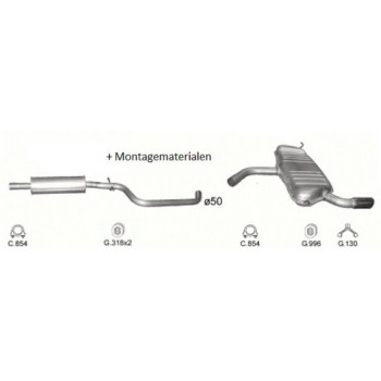 Complete Uitlaat Audi A3 1.6 2003 tm 06-2008 (2269)