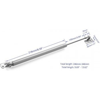 Universele gasveer (gasdrukveer) met beugels (250N/25kg, 350 mm, grijs)