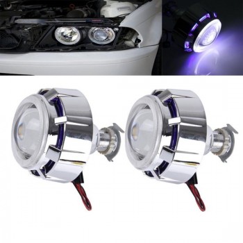 2 STKS H1 2.5 inch 12V Bi-Xenon Projector Lens Koplamp Kit met Prachtige Hoek Ogen Decoratie (Blauw Licht)