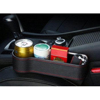 Autostoel opbergvak met bekerhouder | Gap filler organizer | Bestuurderskant | PU leer | Zwart
