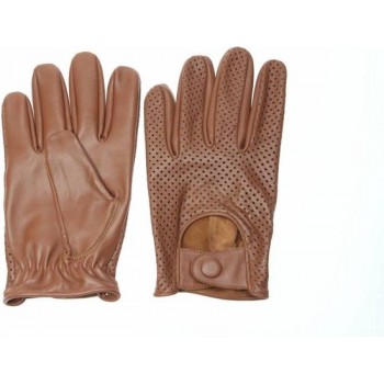 Retro racing mesh leren autohandschoenen nappa bruin | maat L