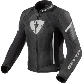 REV'IT! Xena 3 Lady Black White Leather Motorcycle Jacket 36