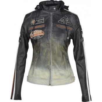 Urban Leather Fifty Eight Leren Motorjas Dames - Zwart Beige - Maat M