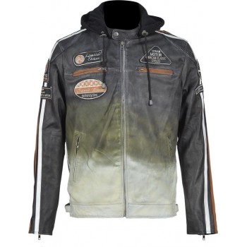 Urban Leather Fifty Eight Leren Motorjas Heren - Zwart Beige - Maat L