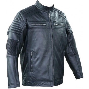 777- Leren Motorjas Zwart Heren met CE Protectors - 4XL