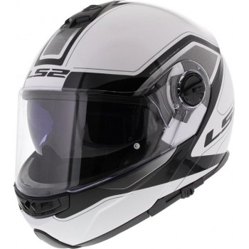 LS2 FF325 Strobe Civik systeemhelm - Motorhelm - Wit zwart - Maat XS