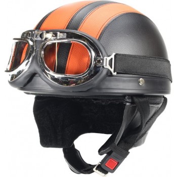 Vintage zwart - oranje leren pothelm