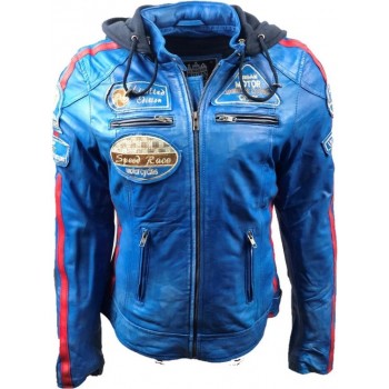 Urban Leather Fifty Eight Leren Motorjas Dames - Blauw - Maat M