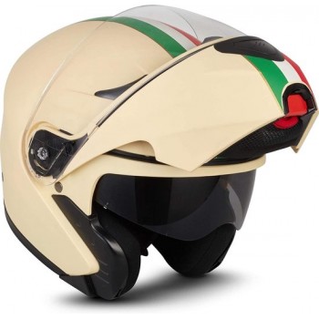 MOTO F19 Venice Creme systeemhelm Flip-Up scooterhelm, motorhelm, M, hoofdomtrek 57-58cm