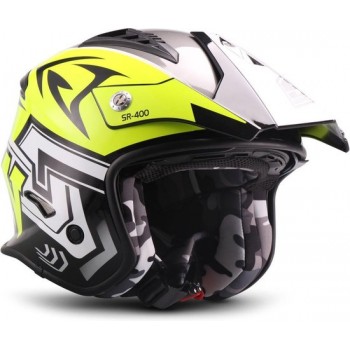 SOXON SR-400 STORM NEON jethelm, scooter helm, motorhelm dames, heren met zonnescherm en vizier, hoofdomtrek 61 - 62 cm XL ECE
