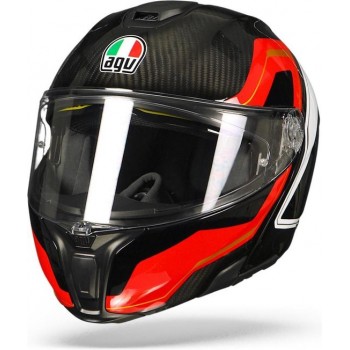 Agv SportmodularCarbon Rood Wit Systeemhelm - Motorhelm - Maat XXL