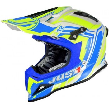 Just1 J12 Flame Geel Blauw Crosshelm - Motorhelm - Maat XL