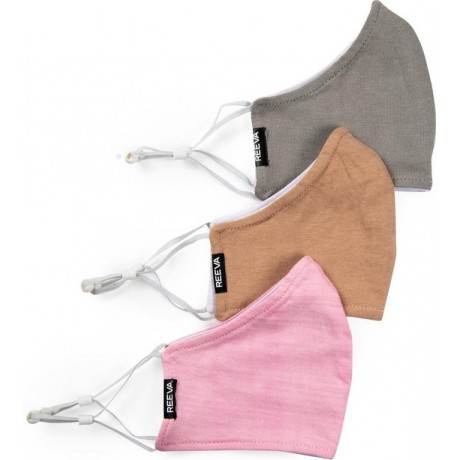 Reeva mondkapjes - mondmasker - set van 3 (roze, grijs, beige)