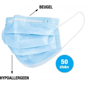Mondkapjes 50 stuks - met beugel - 3 laags - hypoallergeen (niet-irriterend) - wegwerp mondmasker - niet-medisch