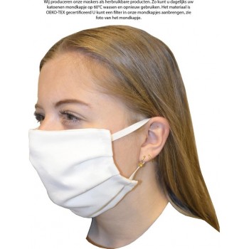 Mondmasker 100% Katoen – Wasbaar – Mondkapjes – Mondkapje – Niet Medisch - Wit - filter toepasbaar