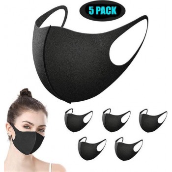 HYLON - mondkapjes wasbaar en herbruikbaar - 100% neopreen mondkapje - niet medisch mondmasker - 5 stuks - Zwart