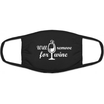 Wijn mondkapje | Grappig | Covid-19 | bedrukt | logo | Zwart mondmasker van katoen, uitwasbaar & herbruikbaar. Geschikt voor OV