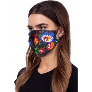 Mondkapje Wasbaar - 100% Katoen - Mondmasker zwart - Bloemen design