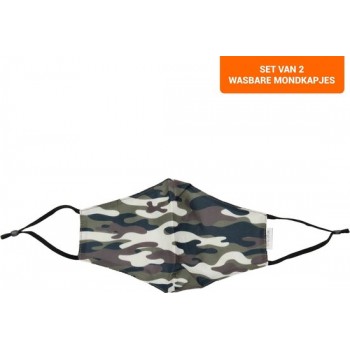 Mondkapje - Mondkapje Wasbaar - Mondmasker - Met Elastieken - Set van 2 - Verstelbaar - Camouflage Groen