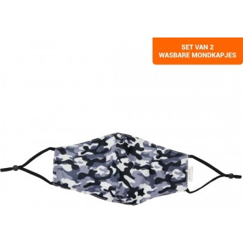 Mondkapje - Mondkapje Wasbaar - Mondmasker - Met Elastieken - Set van 2 - Verstelbaar - Camouflage Zwart
