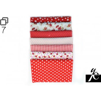 SET 7 STOFFEN ROOD om zelf af te naaien, 100% katoen, verschillende prints, 50x50cm, voor patchwork, quilt, mondmasker