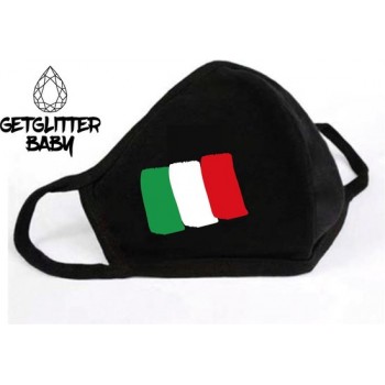 GetGlitterBaby - Niet Medisch Katoenen Mondkapje Zwart / Wasbaar Mondmasker Katoen - Italie / Italiaanse Vlag