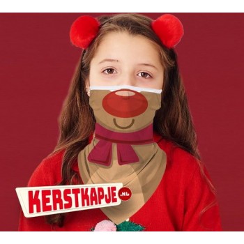 Klein kerstkapje Rendier, hét (foute) kerst mondkapje voor de feestdagen