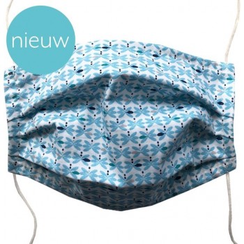 3x Mondkapje Babette Blue stof wasbaar 2 laags. Elastiek gemakkelijk op maat te maken. NIET Medisch