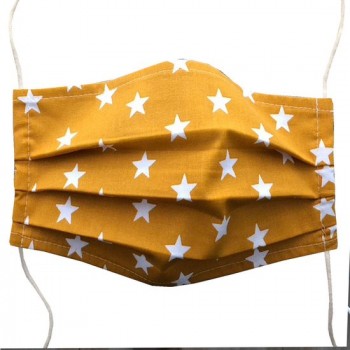 5x Mondkapje Stars Oker stof wasbaar 2 laags. Elastiek gemakkelijk op maat te maken. NIET Medisch