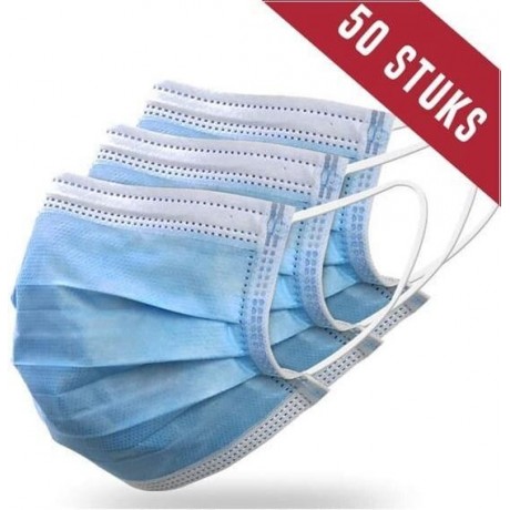50 x 3-Laags Gecertificeerde Mondmasker / Mondkapje / Masker voor winkels, OV etc.