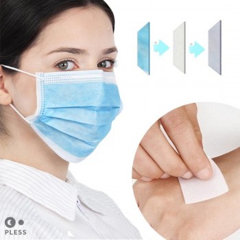 3 Laags Mondkapje Blauw - Mondkapjes 3 Stuks - Niet medisch Wegwerp - Met Earbuddie en 3 Alcoholdoekjes - Pless®
