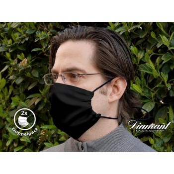 Diamant Stoffen Mondkapje – Zwart – Herbruikbaar Mondmasker - 2 stuks - Hoofdomtrek 54-62 cm