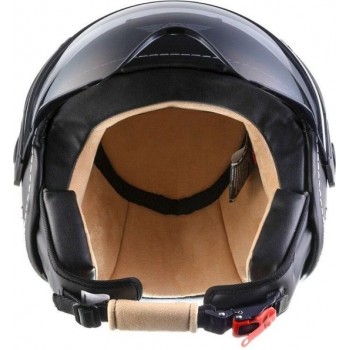 MOTO H44, Jethelm grijs, met leren afwerking, scooterhelm, motorhelm, Vintage-Titan,  XS, hoofdomtrek 53-54cm