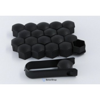 Wielmoerkapjes 19 mm - Zwart glans - Kunststof - Set van 20 stuks incl. tweezer tool - Universeel