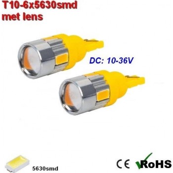 2x -T10 led lamp met 6 x 5630smd Oranje 10 tot 36Volt